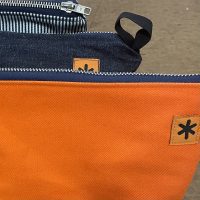 THE ZIPPED POUCH ORANGE, DENIM AND STRIPE